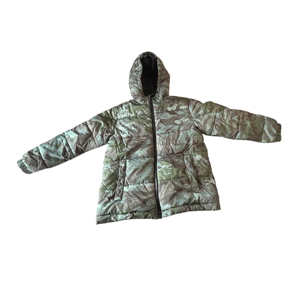 Swiss Tech Kids Camo Puffer Jacket Green Hooded Fleece Lined Size M 8